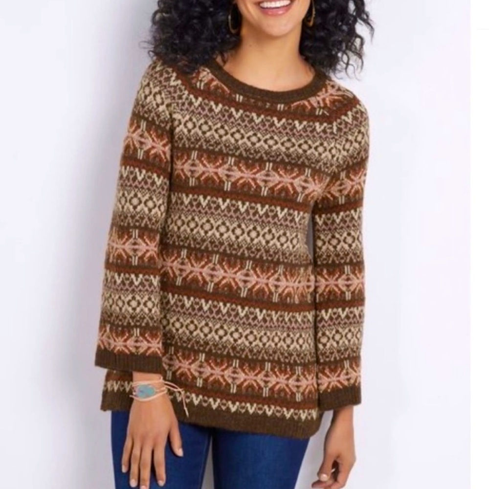 Soft Surroundings Wool Alpaca Blend Fair Isle Nordic Print Tunic Sweater